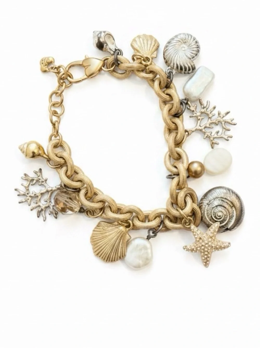 Betsey Johnson Gold and Silver Ocean Charm Bracelet with Pearl Accents